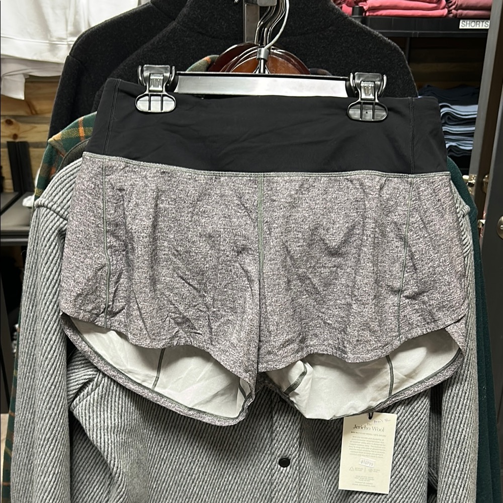 Lululemon Women's Heather Gray and Black Run Shorts